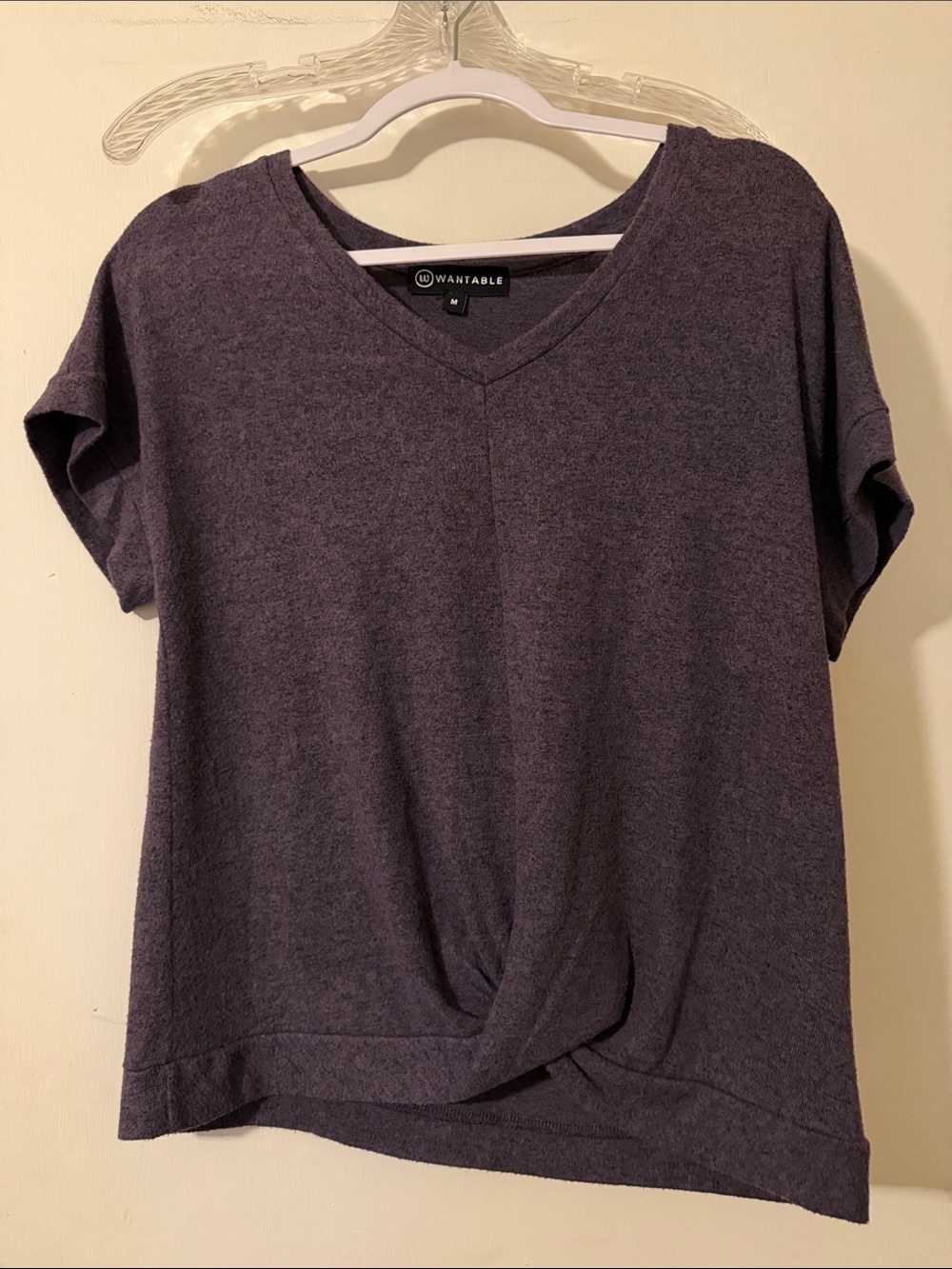 Wantable Women's Purple V-Neck Twist Hem Short Sleeve Tee